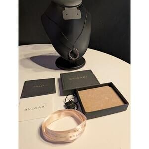 Authentic BVLGARI Ring Cord Necklace / Choker Silver Tone Charm Pendant With Box